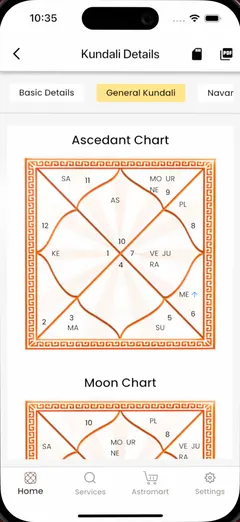 The same Kundali charts on an iPhone